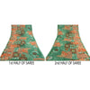 Sanskriti Vintage Sari Georgette From India Green Printed Sarees 5 Yd Craft Fabric Create-Floral Dresses, Kaftans, Skirts, Tops
