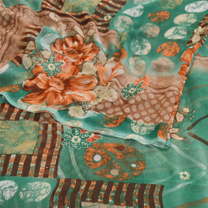 Sanskriti Vintage Sari Georgette From India Green Printed Sarees 5 Yd Craft Fabric Create-Floral Dresses, Kaftans, Skirts, Tops