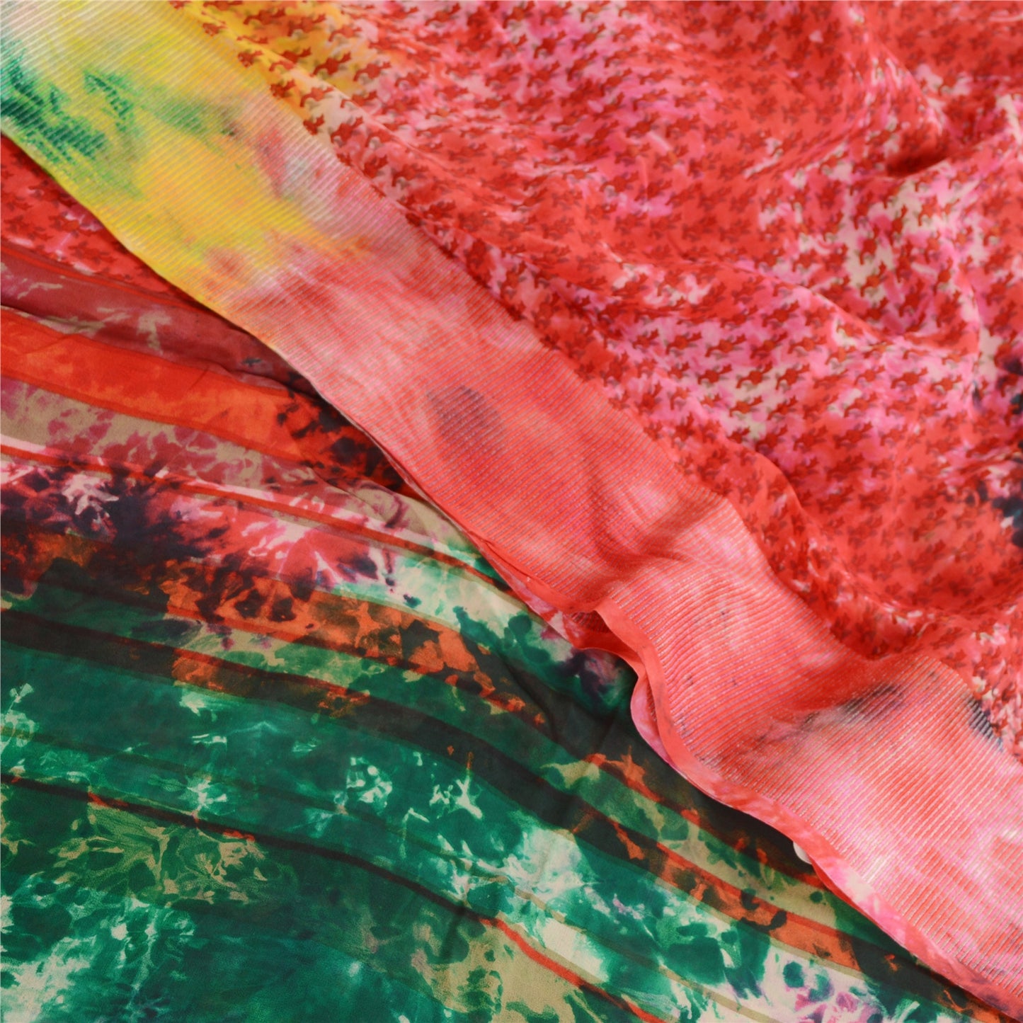 Sanskriti Vintage Sarier Tie-Dye Multi Ren Georgette Silke Sari 5yd Håndværk Bæredygtigt Stof