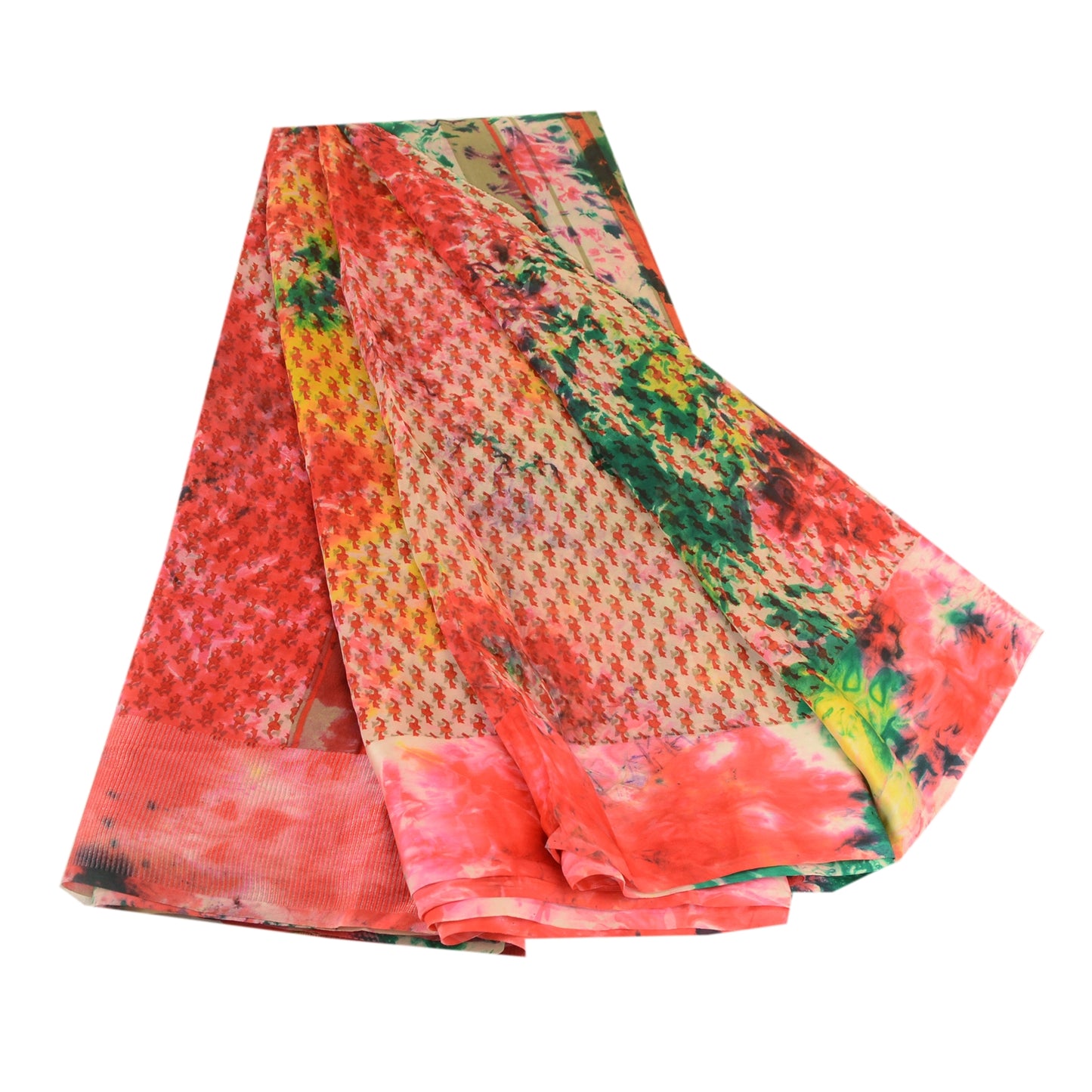 Sanskriti Vintage Sarier Tie-Dye Multi Ren Georgette Silke Sari 5yd Håndværk Bæredygtigt Stof