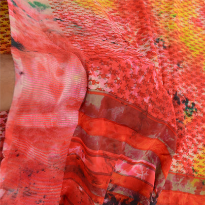Sanskriti Vintage Sarier Tie-Dye Multi Ren Georgette Silke Sari 5yd Håndværk Bæredygtigt Stof