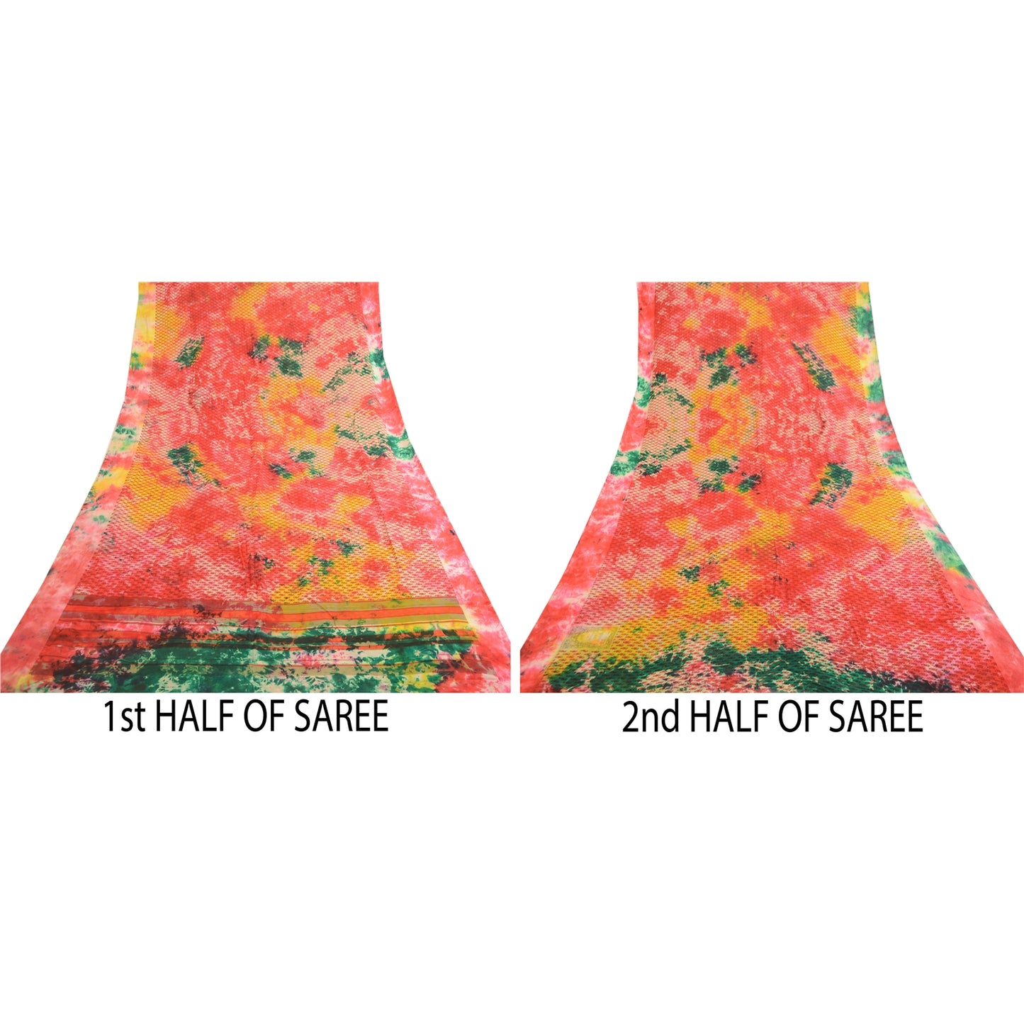 Sanskriti Vintage Sarier Tie-Dye Multi Ren Georgette Silke Sari 5yd Håndværk Bæredygtigt Stof