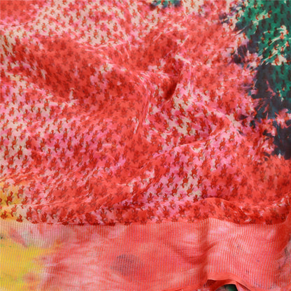 Sanskriti Vintage Sarier Tie-Dye Multi Ren Georgette Silke Sari 5yd Håndværk Bæredygtigt Stof