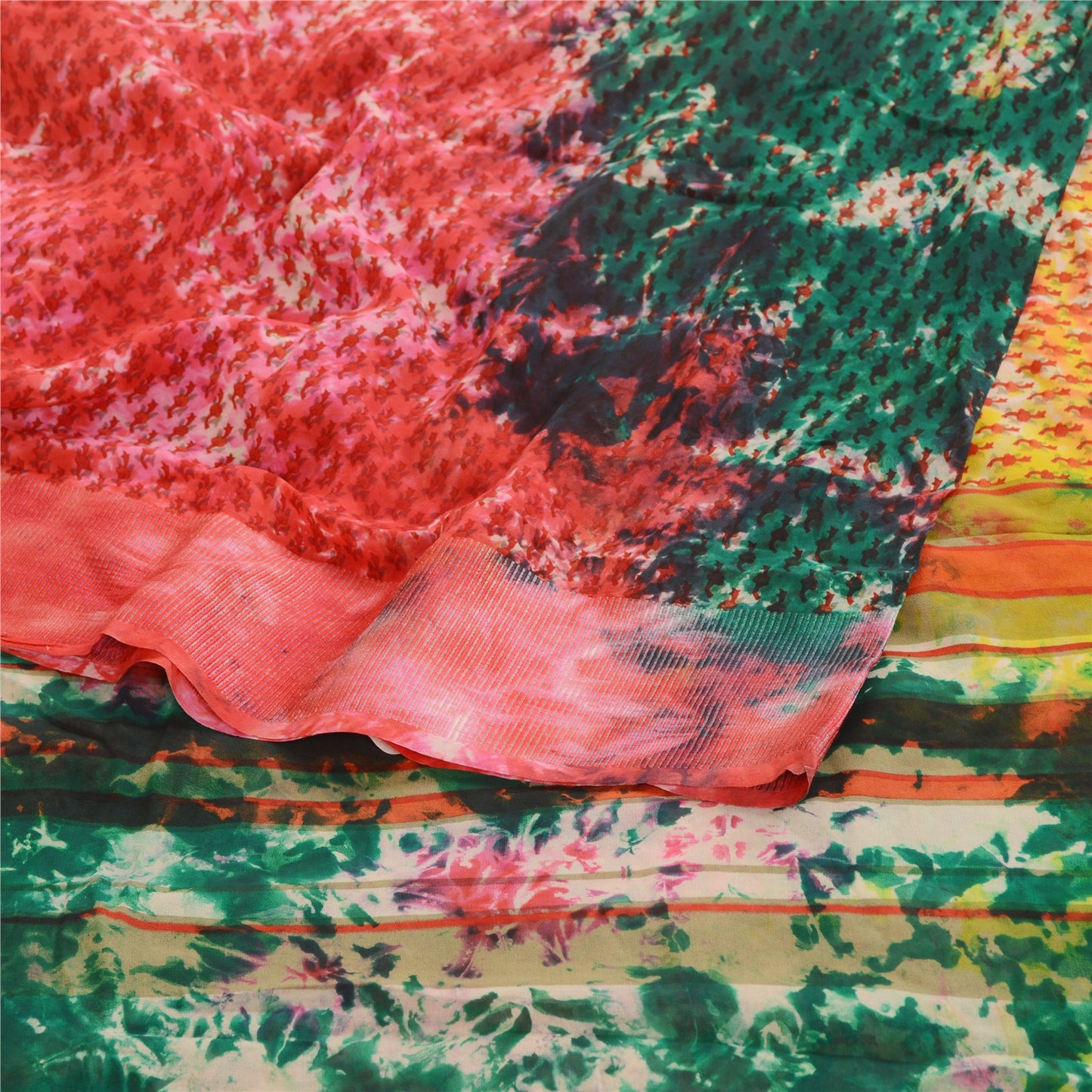 Sanskriti Vintage Sarier Tie-Dye Multi Ren Georgette Silke Sari 5yd Håndværk Bæredygtigt Stof