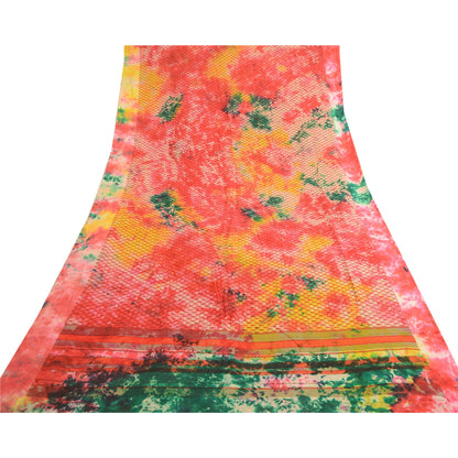 Sanskriti Vintage Sarier Tie-Dye Multi Ren Georgette Silke Sari 5yd Håndværk Bæredygtigt Stof