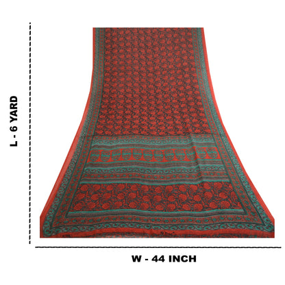 Sanskriti Vintage Sarees Indian Gray Georgette Printed Sari Floral Craft Fabric