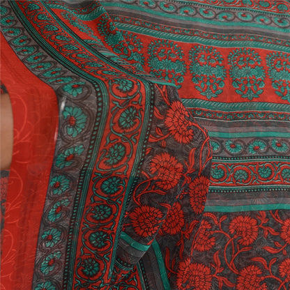 Sanskriti Vintage Sarees Indian Gray Georgette Printed Sari Floral Craft Fabric