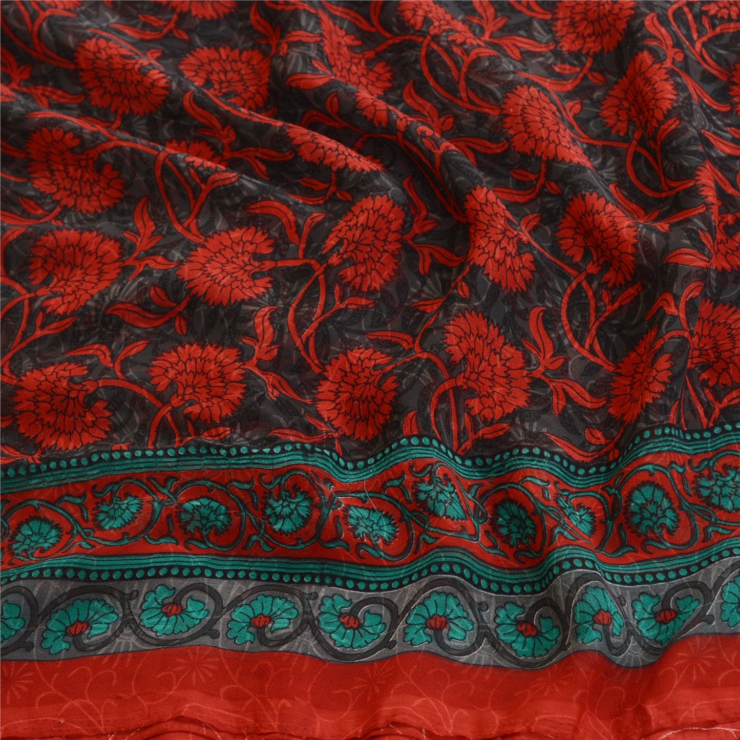 Sanskriti Vintage Sarees Indian Gray Georgette Printed Sari Floral Craft Fabric