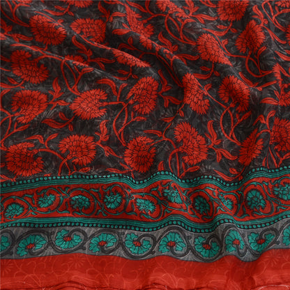 Sanskriti Vintage Sarees Indian Gray Georgette Printed Sari Floral Craft Fabric