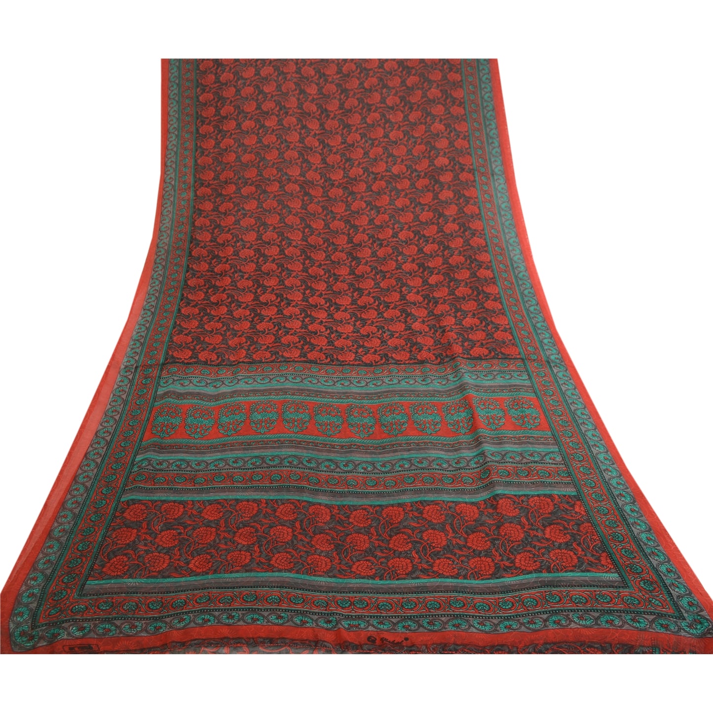 Sanskriti Vintage Sarees Indian Gray Georgette Printed Sari Floral Craft Fabric