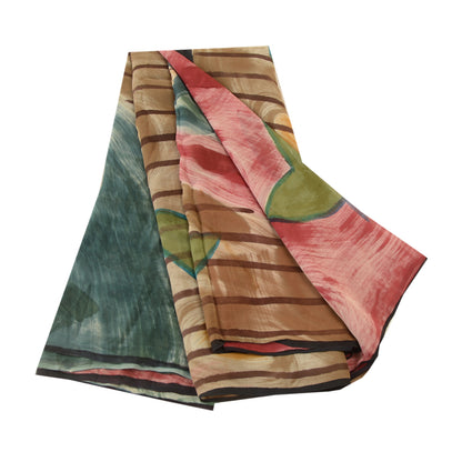 Sanskriti Vintage Saree Multi Printed Pure Georgette Silk Sari Soft Craft Sustainable Fabric