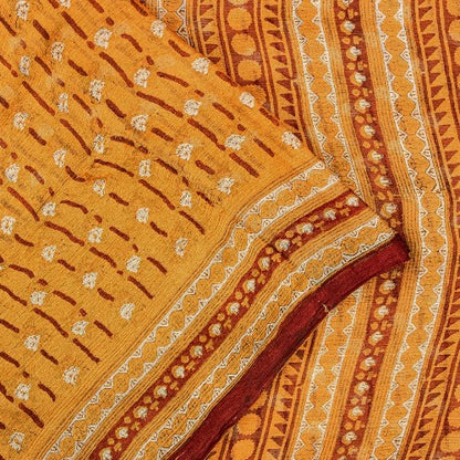 Sanskriti Vintage Saree Orange Printed Pure Chiffon Silk Sari 5yd Craft Sustainable Fabric