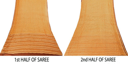 Sanskriti Vintage Saree Orange Printed Pure Chiffon Silk Sari 5yd Craft Sustainable Fabric