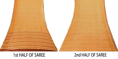 Sanskriti Vintage Saree Orange Printed Pure Chiffon Silk Sari 5yd Craft Sustainable Fabric