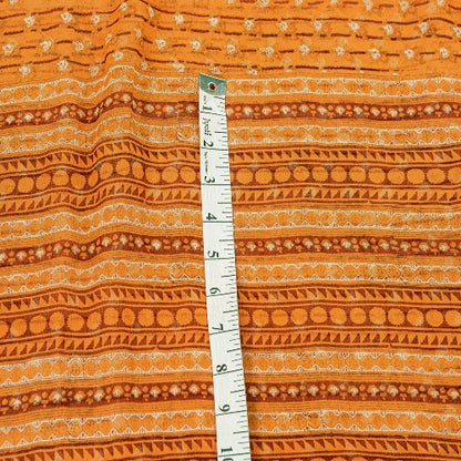 Sanskriti Vintage Saree Orange Printed Pure Chiffon Silk Sari 5yd Craft Sustainable Fabric