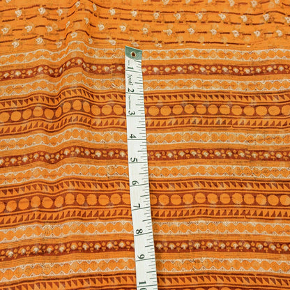 Sanskriti Vintage Saree Orange Printed Pure Chiffon Silk Sari 5yd Craft Sustainable Fabric