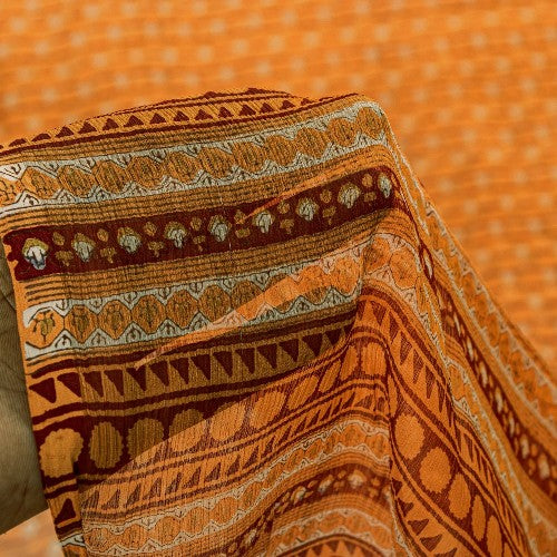 Sanskriti Vintage Saree Orange Printed Pure Chiffon Silk Sari 5yd Craft Sustainable Fabric