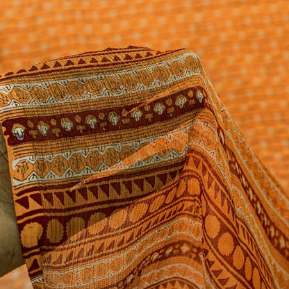 Sanskriti Vintage Saree Orange Printed Pure Chiffon Silk Sari 5yd Craft Sustainable Fabric