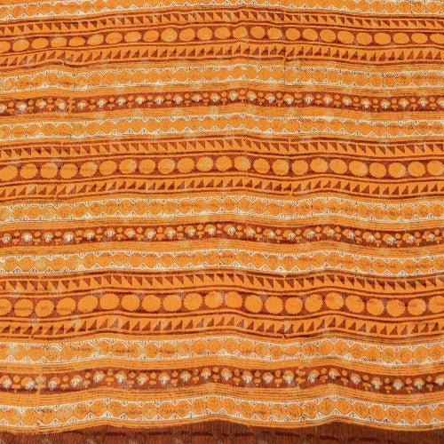 Sanskriti Vintage Saree Orange Printed Pure Chiffon Silk Sari 5yd Craft Sustainable Fabric