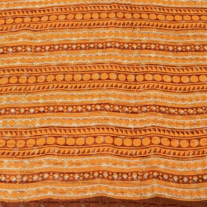 Sanskriti Vintage Saree Orange Printed Pure Chiffon Silk Sari 5yd Craft Sustainable Fabric
