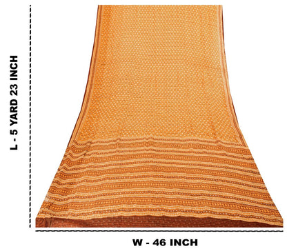 Sanskriti Vintage Saree Orange Printed Pure Chiffon Silk Sari 5yd Craft Sustainable Fabric