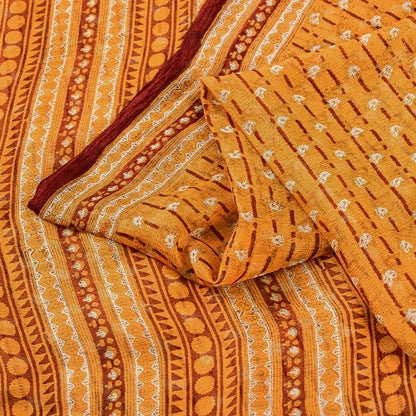 Sanskriti Vintage Saree Orange Printed Pure Chiffon Silk Sari 5yd Craft Sustainable Fabric