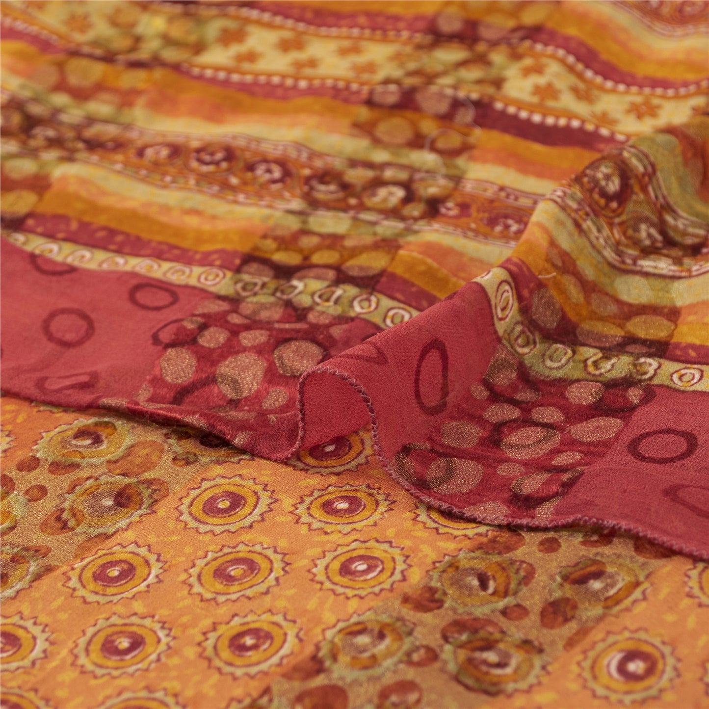 Sanskriti Vintage Saree Orange Pure Georgette Silk Printed Woven Sari 5yd Sustainable Fabric