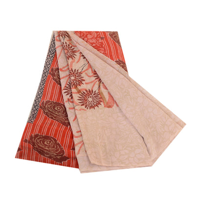 Sanskriti Vintage Saree Pink Pure Georgette Silk Printed Sari 5yd Craft Sustainable Fabric