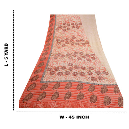Sanskriti Vintage Saree Pink Pure Georgette Silk Printed Sari 5yd Craft Sustainable Fabric