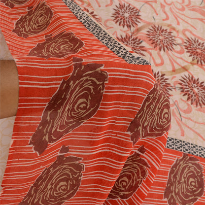 Sanskriti Vintage Saree Pink Pure Georgette Silk Printed Sari 5yd Craft Sustainable Fabric