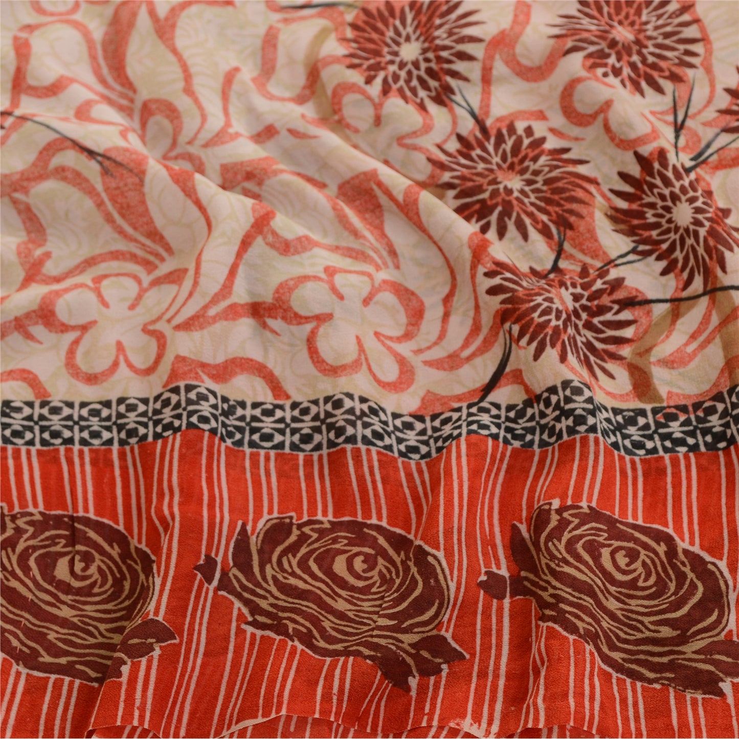 Sanskriti Vintage Saree Pink Pure Georgette Silk Printed Sari 5yd Craft Sustainable Fabric