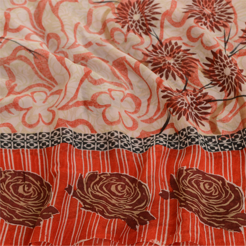Sanskriti Vintage Saree Pink Pure Georgette Silk Printed Sari 5yd Craft Sustainable Fabric