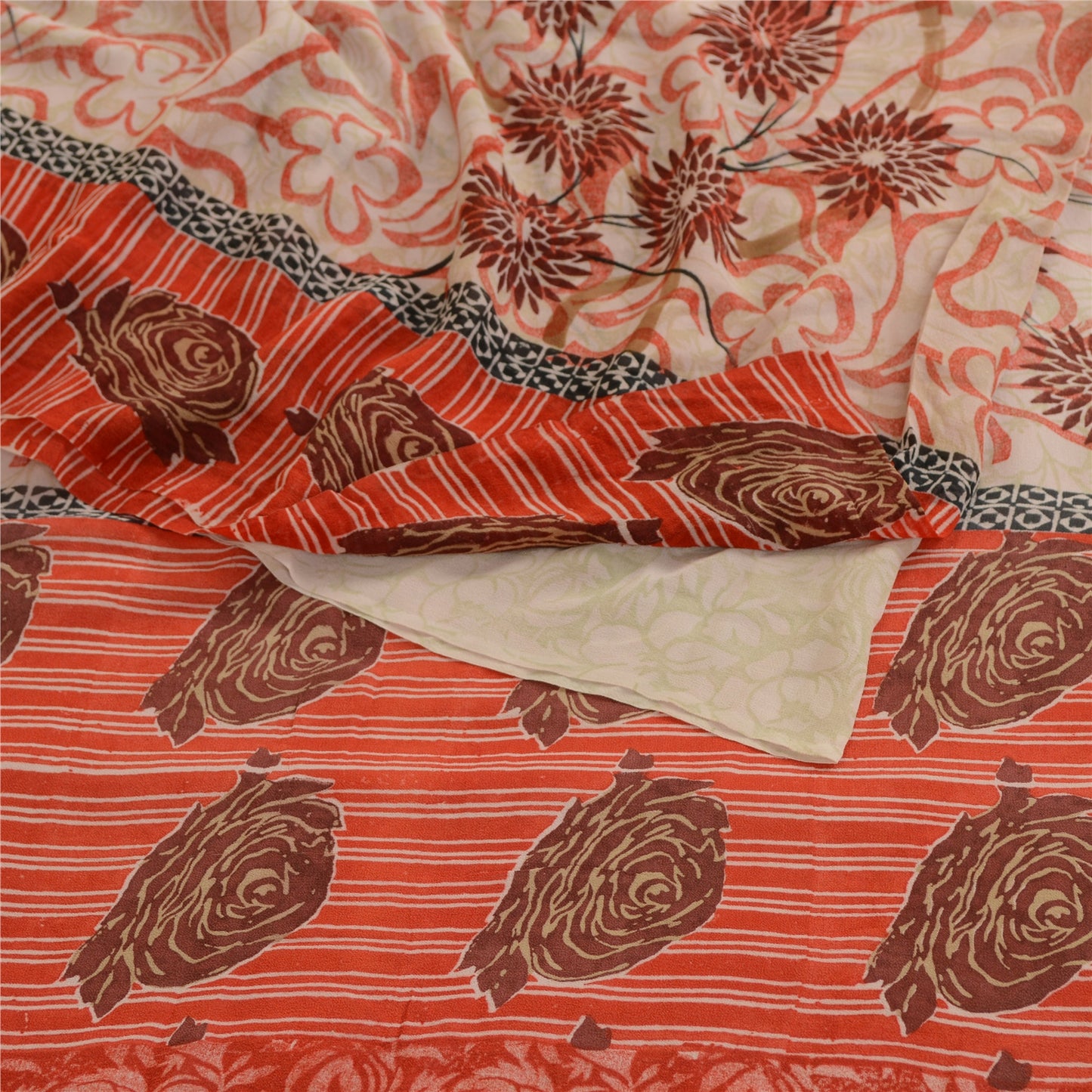Sanskriti Vintage Saree Pink Pure Georgette Silk Printed Sari 5yd Craft Sustainable Fabric