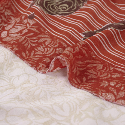 Sanskriti Vintage Saree Pink Pure Georgette Silk Printed Sari 5yd Craft Sustainable Fabric