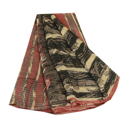 Sanskriti Vintage Saree Black Blend Georgette Woven Printed Sari Craft Sustainable Fabric