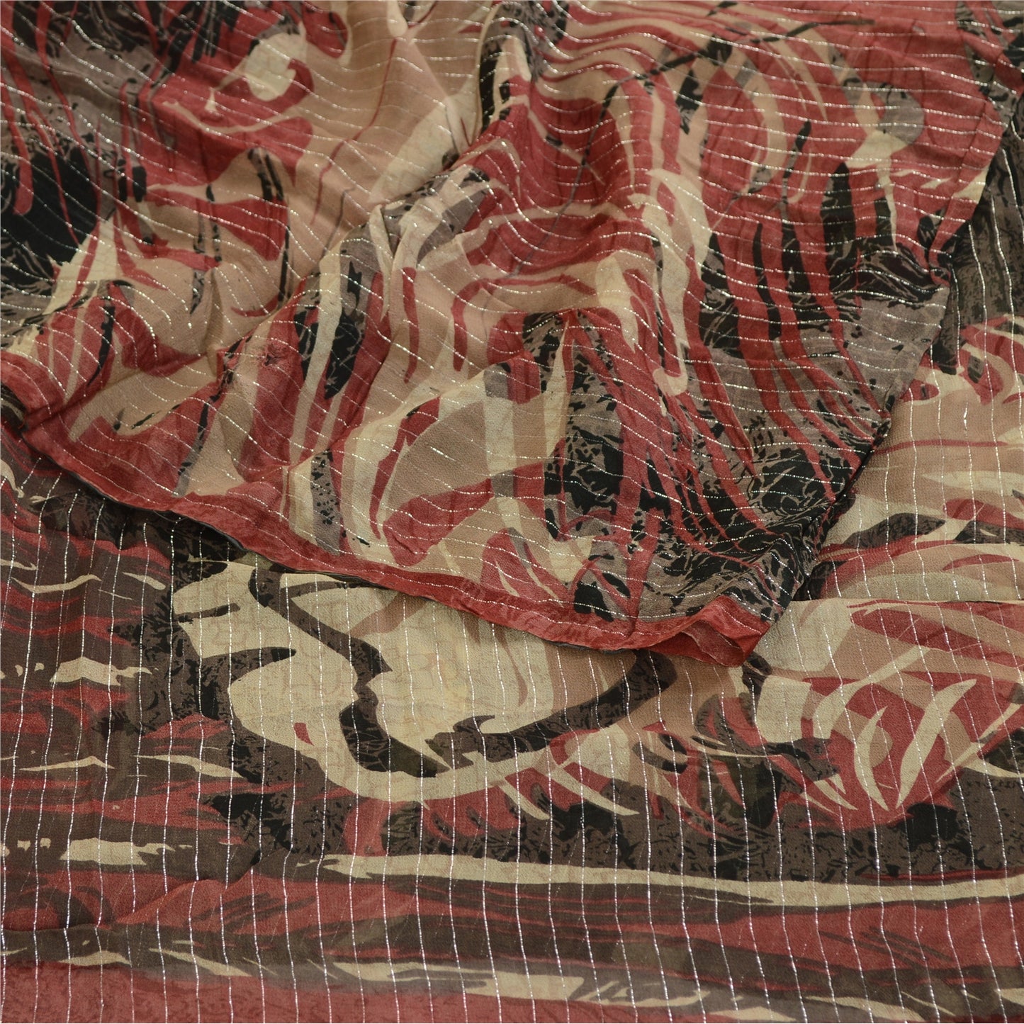 Sanskriti Vintage Saree Black Blend Georgette Woven Printed Sari Craft Sustainable Fabric