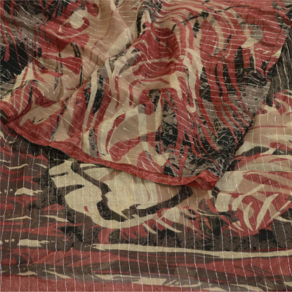 Sanskriti Vintage Saree Black Blend Georgette Woven Printed Sari Craft Sustainable Fabric