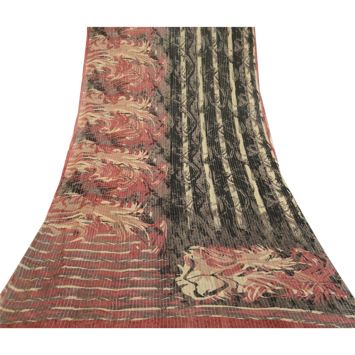 Sanskriti Vintage Saree Black Blend Georgette Woven Printed Sari Craft Sustainable Fabric