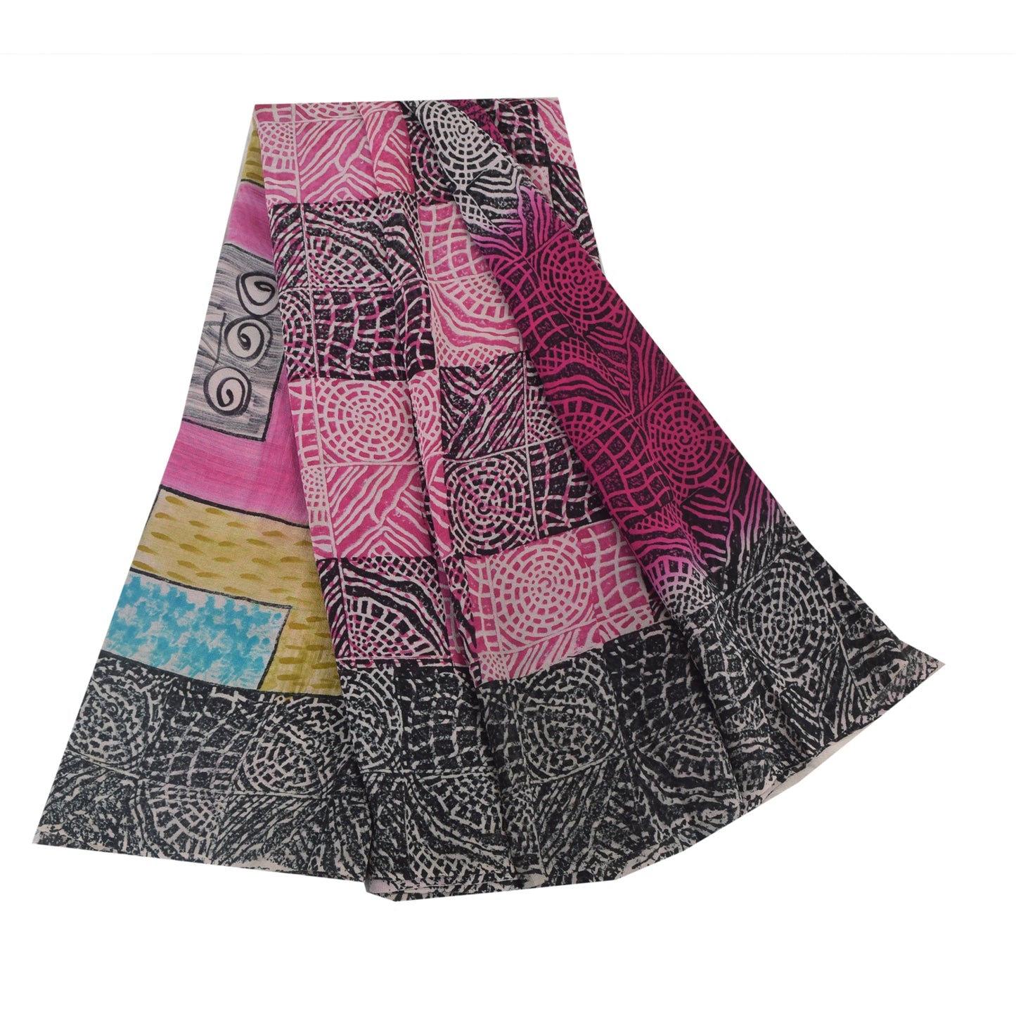 Sanskriti Vintage Saree Black & Pink Pure Georgette Print Sari 5+YD Craft Fabric