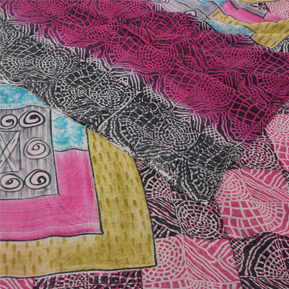 Sanskriti Vintage Saree Black & Pink Pure Georgette Print Sari 5+YD Craft Fabric