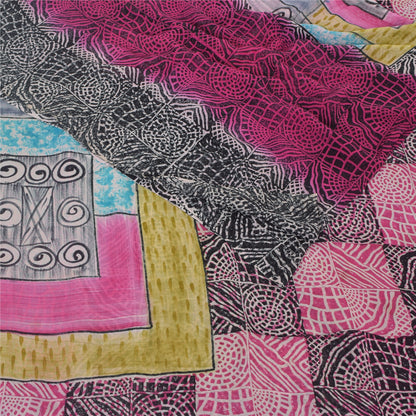 Sanskriti Vintage Saree Black & Pink Pure Georgette Print Sari 5+YD Craft Fabric