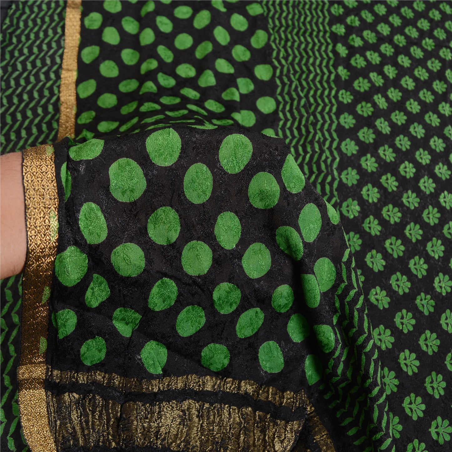 Sanskriti Vintage Saree Indian Black Blend Georgette Printed Sari Craft Sustainable Fabric