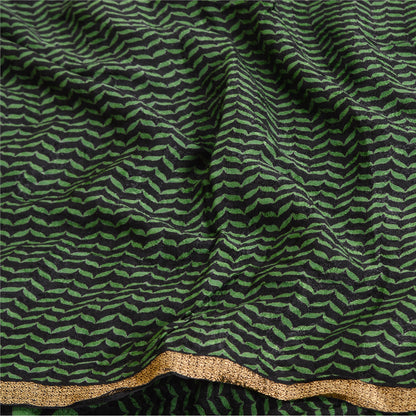 Sanskriti Vintage Saree Indian Black Blend Georgette Printed Sari Craft Sustainable Fabric