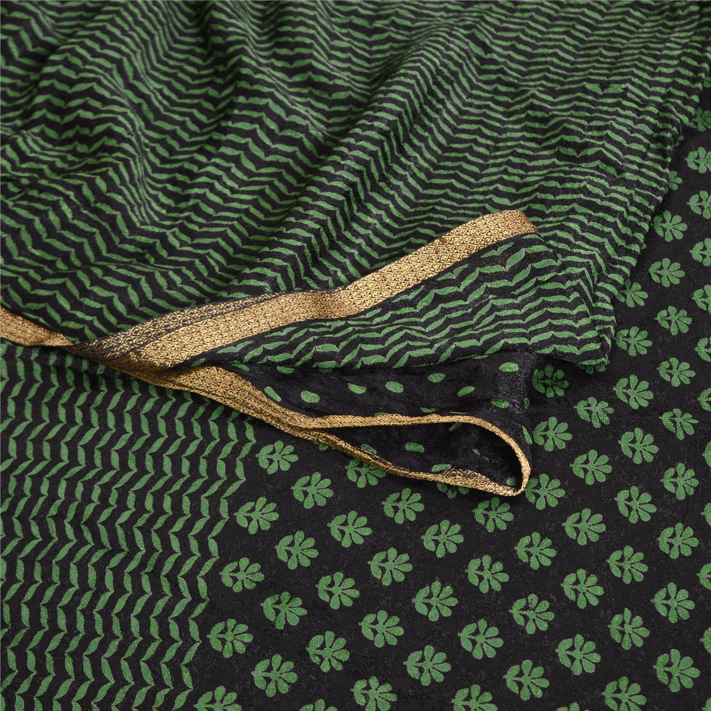 Sanskriti Vintage Saree Indian Black Blend Georgette Printed Sari Craft Sustainable Fabric