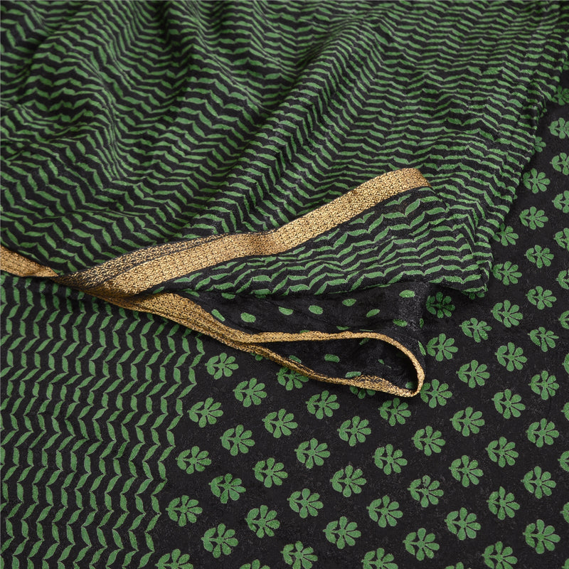 Sanskriti Vintage Saree Indian Black Blend Georgette Printed Sari Craft Sustainable Fabric