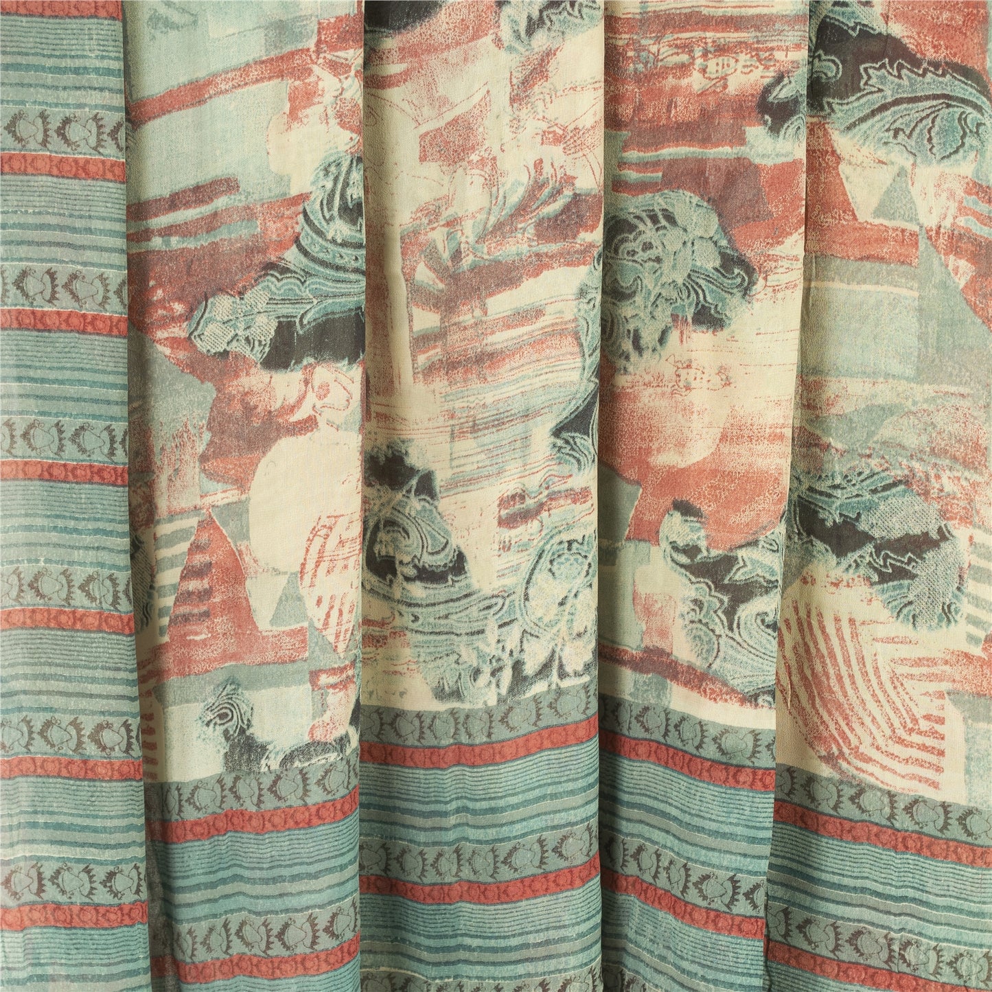 Sanskriti Vintage Saree Multi Pure Georgette Silk Printed Sari 5yd Craft Sustainable Fabric