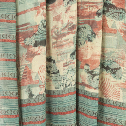 Sanskriti Vintage Saree Multi Pure Georgette Silk Printed Sari 5yd Craft Sustainable Fabric