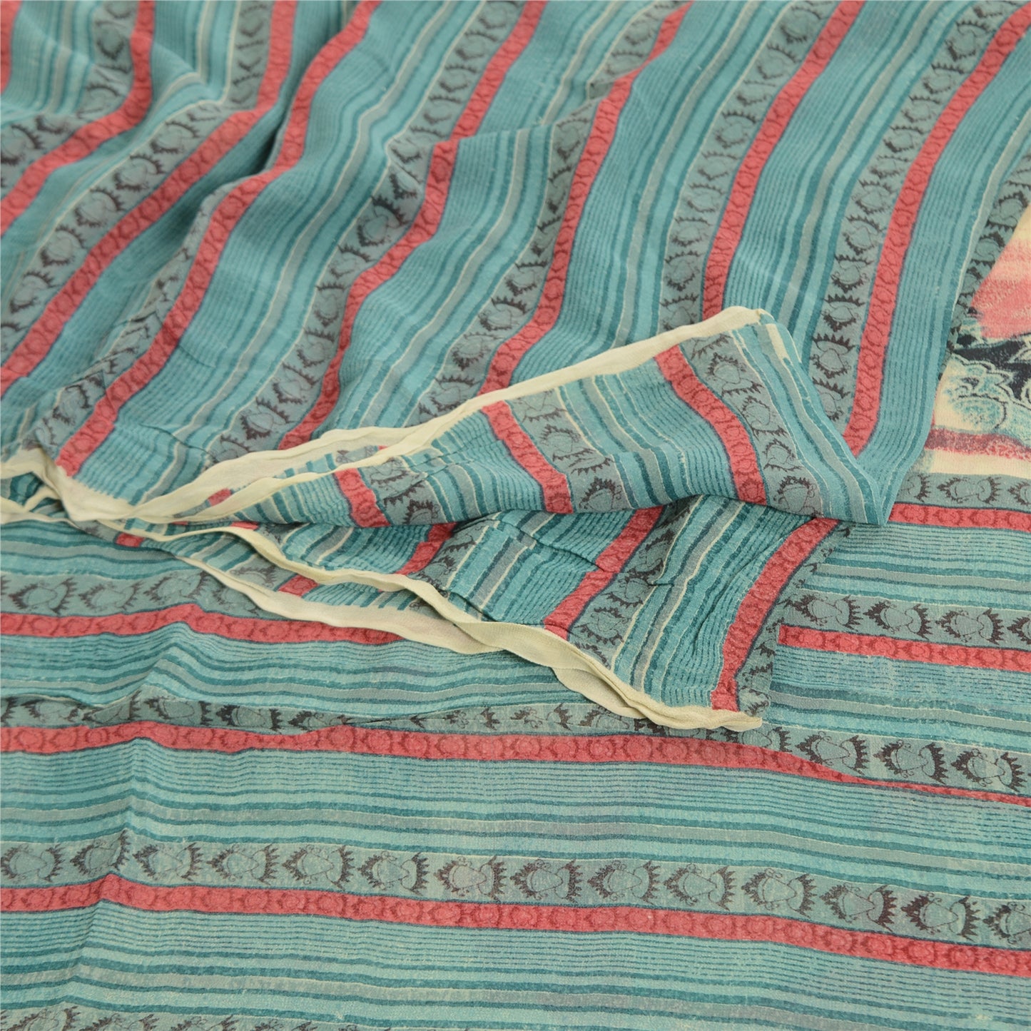 Sanskriti Vintage Saree Multi Pure Georgette Silk Printed Sari 5yd Craft Sustainable Fabric