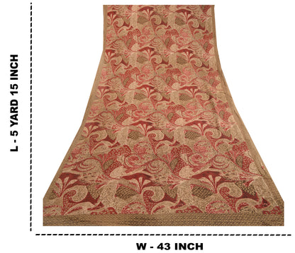 Sanskriti Vintage Sari 100% Pure Georgette Silk Saree Red Printed 5yd Soft Craft Fabric Home Decor, Women Floral Outfit, Silk Scrap