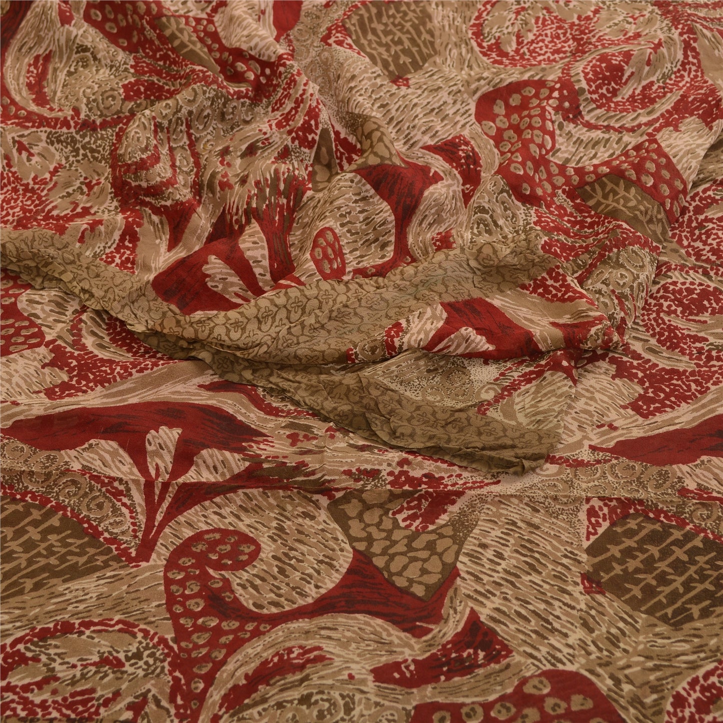 Sanskriti Vintage Sari 100% Pure Georgette Silk Saree Red Printed 5yd Soft Craft Fabric Home Decor, Women Floral Outfit, Silk Scrap